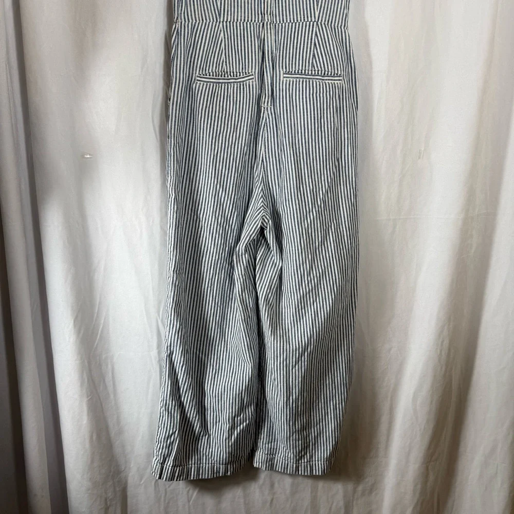Madewell Blue White Striped Wide Leg Jumpsuit Size 00 Back‎ Zip Closure Pockets